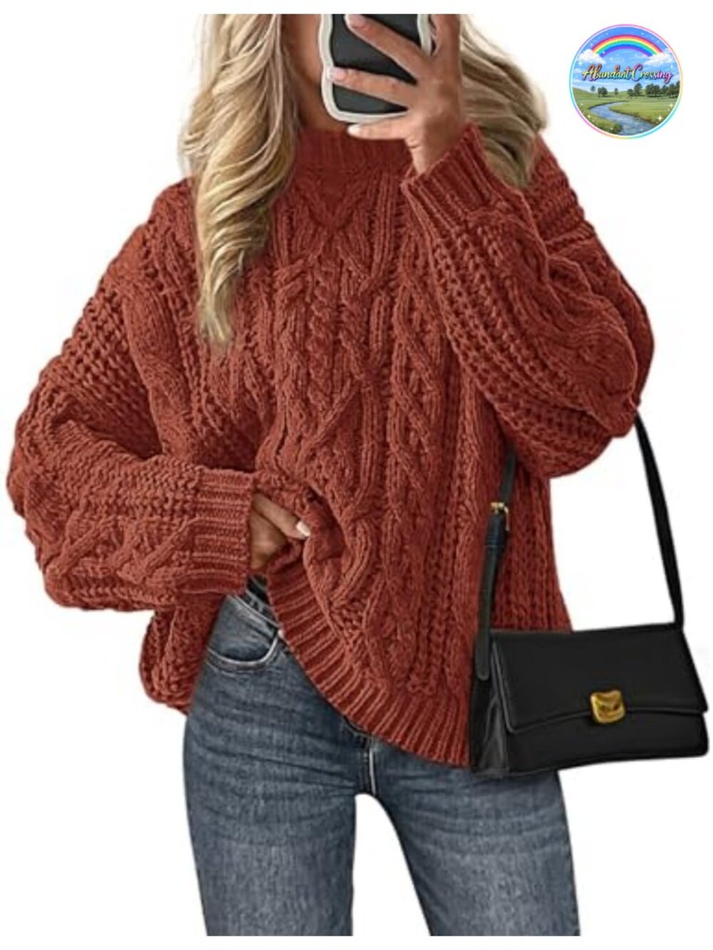 Oversized Chunky Knit Pullover Sweater Crew Neck Long Sleeve Cozy